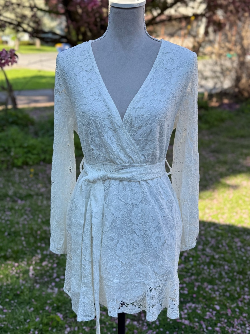 Petal & Pup Aria White Lace Tie A-Line Mini Dress.